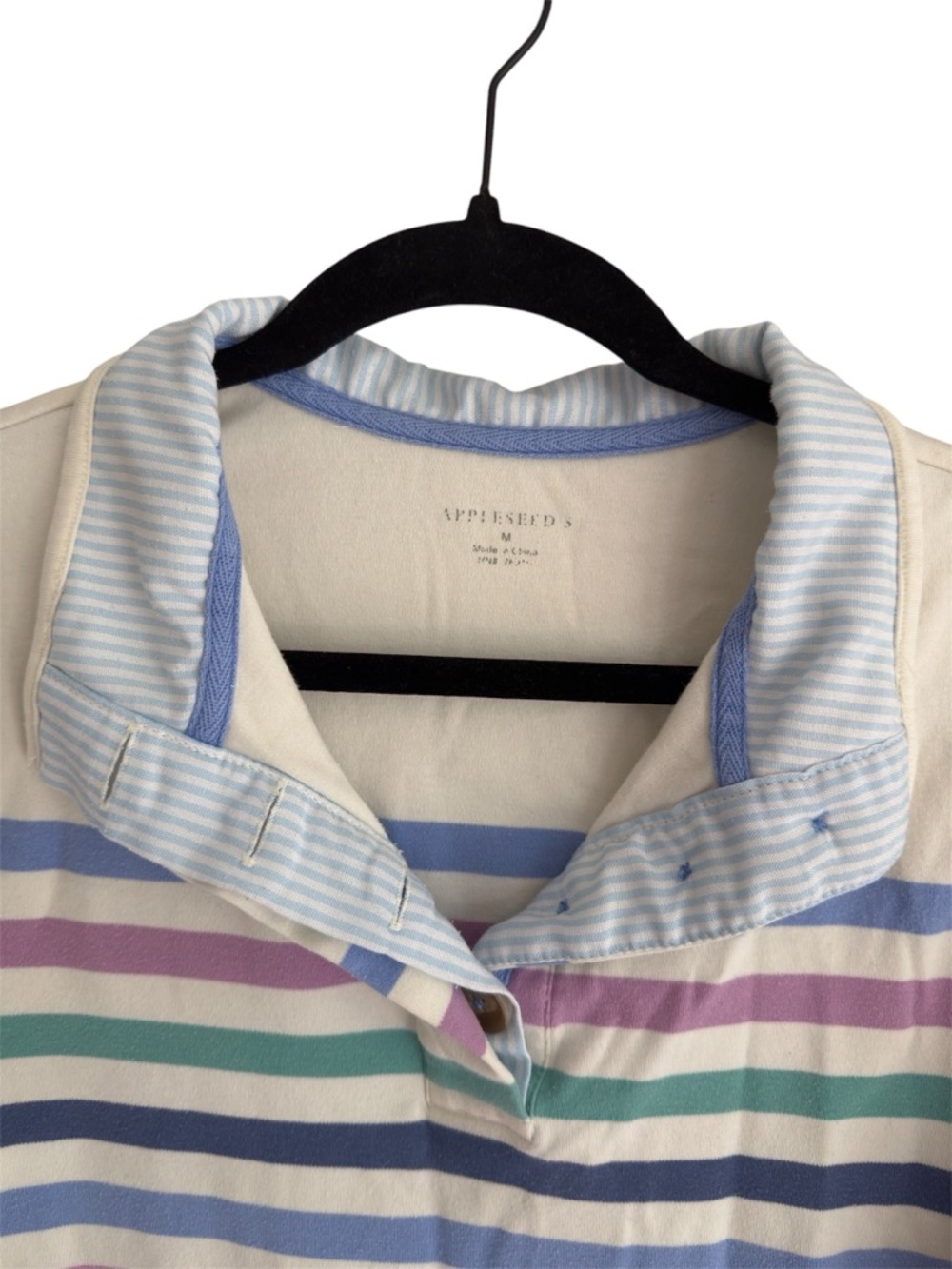 Appleseeds Striped Collared Top Long Sleeve M Pastel Coastal Grandma Preppy Chic - Picture 3 of 8
